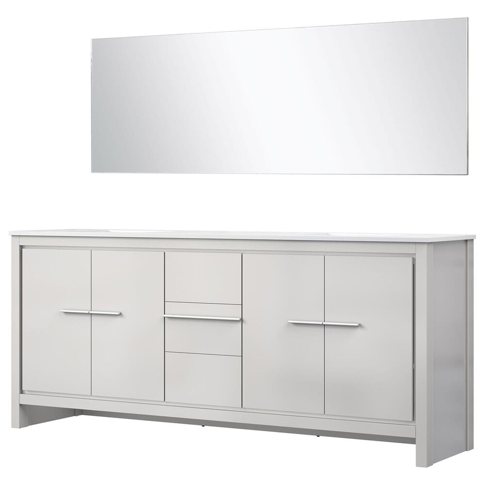 Lexora Home Lafarre 80" Double Bathroom Vanity in Rustic Acacia with 2 cm White Cultured Marble Top, Rectangular Sinks and 70" Mirror, , large