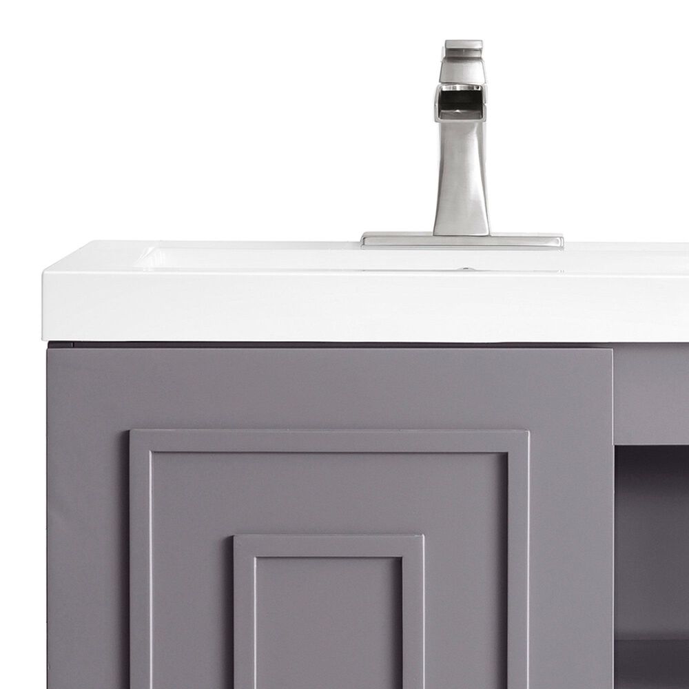 James Martin Vanities Alicante 24&quot; Single Bathroom Vanity in Grey Smoke and Brushed Nickel with 5 cm White Glossy Resin Top and Rectangular Sink, , large