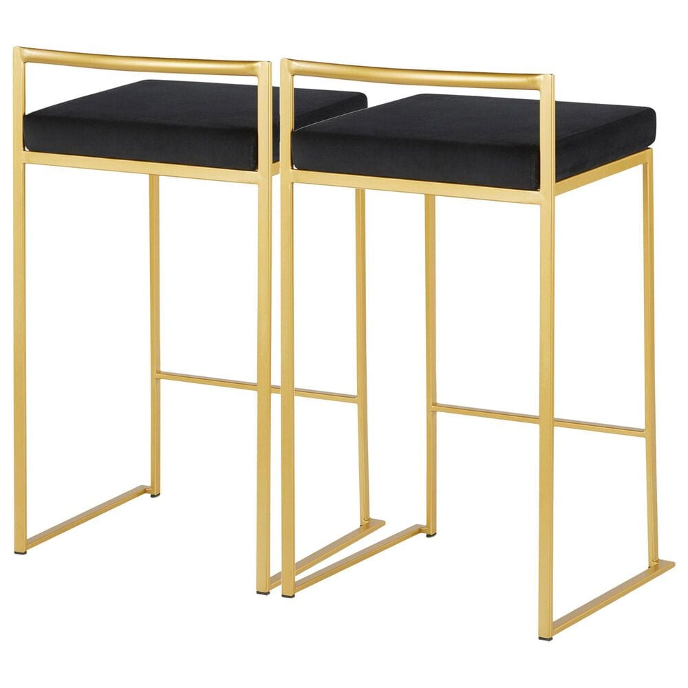 Lumisource Fuji Stackable Counter Stool with Black Velvet Cushion in Gold &#40;Set of 2&#41;, , large