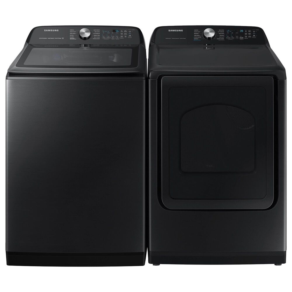 Samsung 5.2 Cu. Ft. Smart Top Load Impeller Washer and 7.4 Cu. Ft. Electric Dryer in Brushed Black, , large