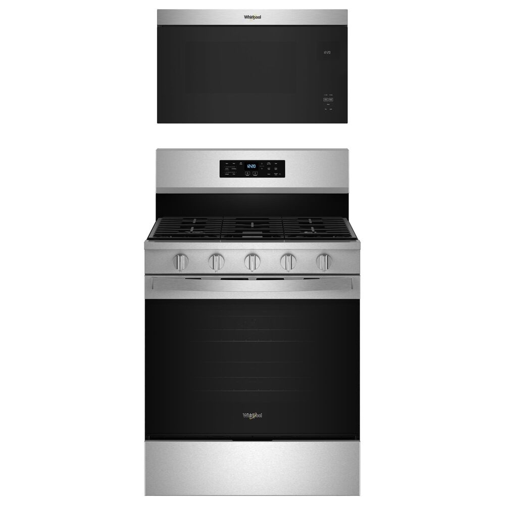Whirlpool 2-Piece Kitchen Package with 5 Cu. Ft. Freestanding Gas Range and Over-the-Range Microwave in Fingerprint Resistant Stainless Steel, , large