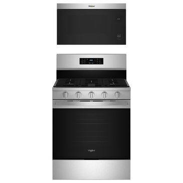 Whirlpool 2-Piece Kitchen Package with 5 Cu. Ft. Freestanding Gas Range and Over-the-Range Microwave in Fingerprint Resistant Stainless Steel, , large