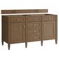 James Martin Brittany 60" Double Bathroom Vanity in Pecan with 3 cm White Zeus Silestone Top and Rectangular Sinks, , large