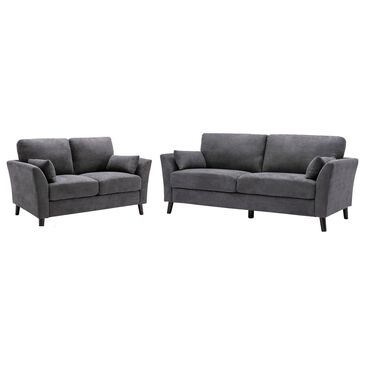 Hearth and Haven Damian 2-Piece Stationary Living Room Set in Gray Velvet, , large