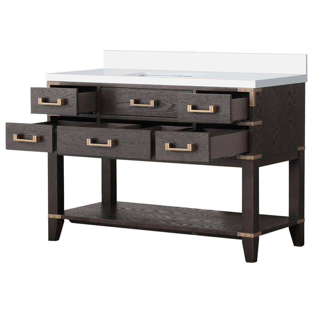 Lexora Home Norwalk 48&quot; Single Bathroom Vanity in Brown Oak with White Cultured Marble Top and Rectangular Sink, , large