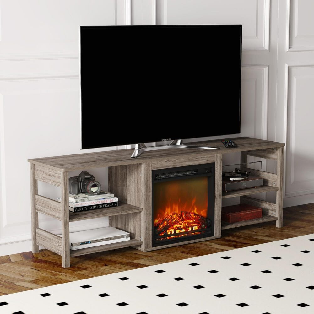 HOMLUX 63" Fireplace TV Stand with Storage Shelves in Rustic Oak, , large