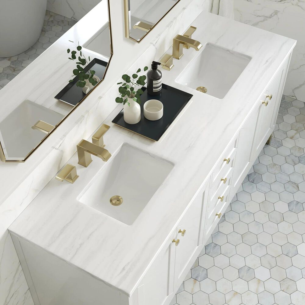 James Martin Vanities Chicago 72&quot; Double Bathroom Vanity in Glossy White with 3 cm Arctic Fall Solid Surface Top and Rectangular Sinks, , large