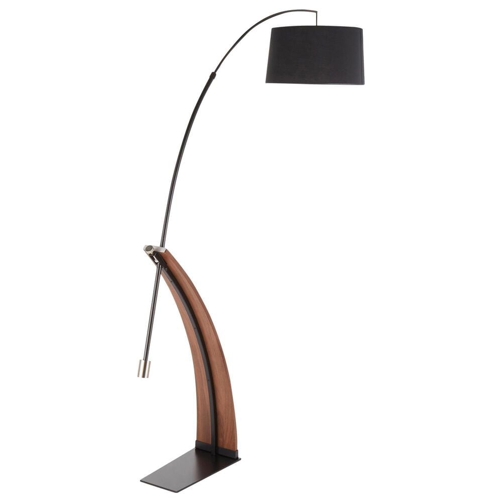 LumiSource Robyn Mid-Century Modern Floor Lamp in Walnut Wood and Black Linen Shade by LumiSource, , large