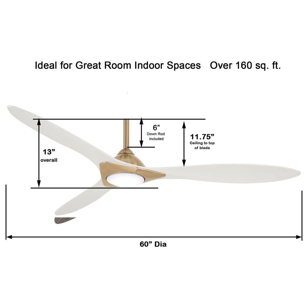 Minka-Aire Sleek 60" Smart Ceiling Fan with LED Light in Soft Brass, , large