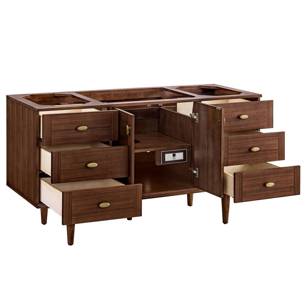 James Martin Vanities Amberly 60" Single Bathroom Vanity in Mid-Century Walnut with Single Hole 3 cm White Zeus Quartz Top and Rectangular Sink, , large