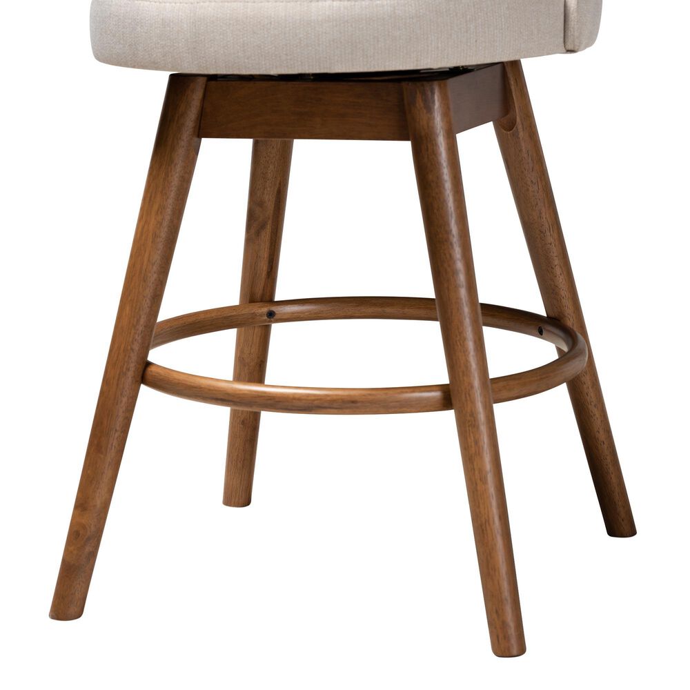 Baxton Studio Carra Swivel Counter Stool with Light Beige Cushion in Walnut (Set of 2), , large