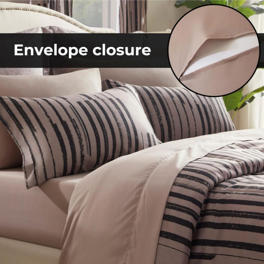 Jiangsu Royal Home Freya Stripe 24-Piece King Bed-in-a-Bag Microfiber Comforter Set in Brown, , large