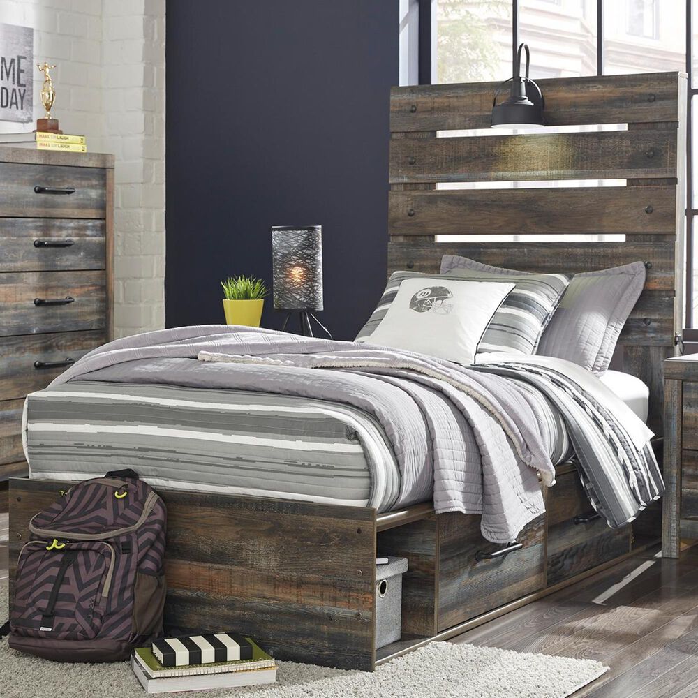 Ashley Drystan Twin Dual Storage Bed in Brown Rustic, , large