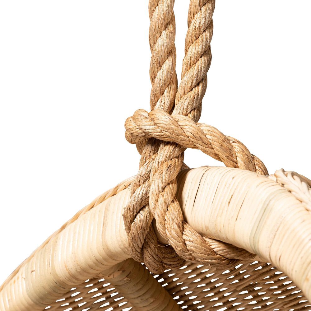 Baxton Studio Umika Patio Hanging Chair with Natural Brown Rattan in White, , large