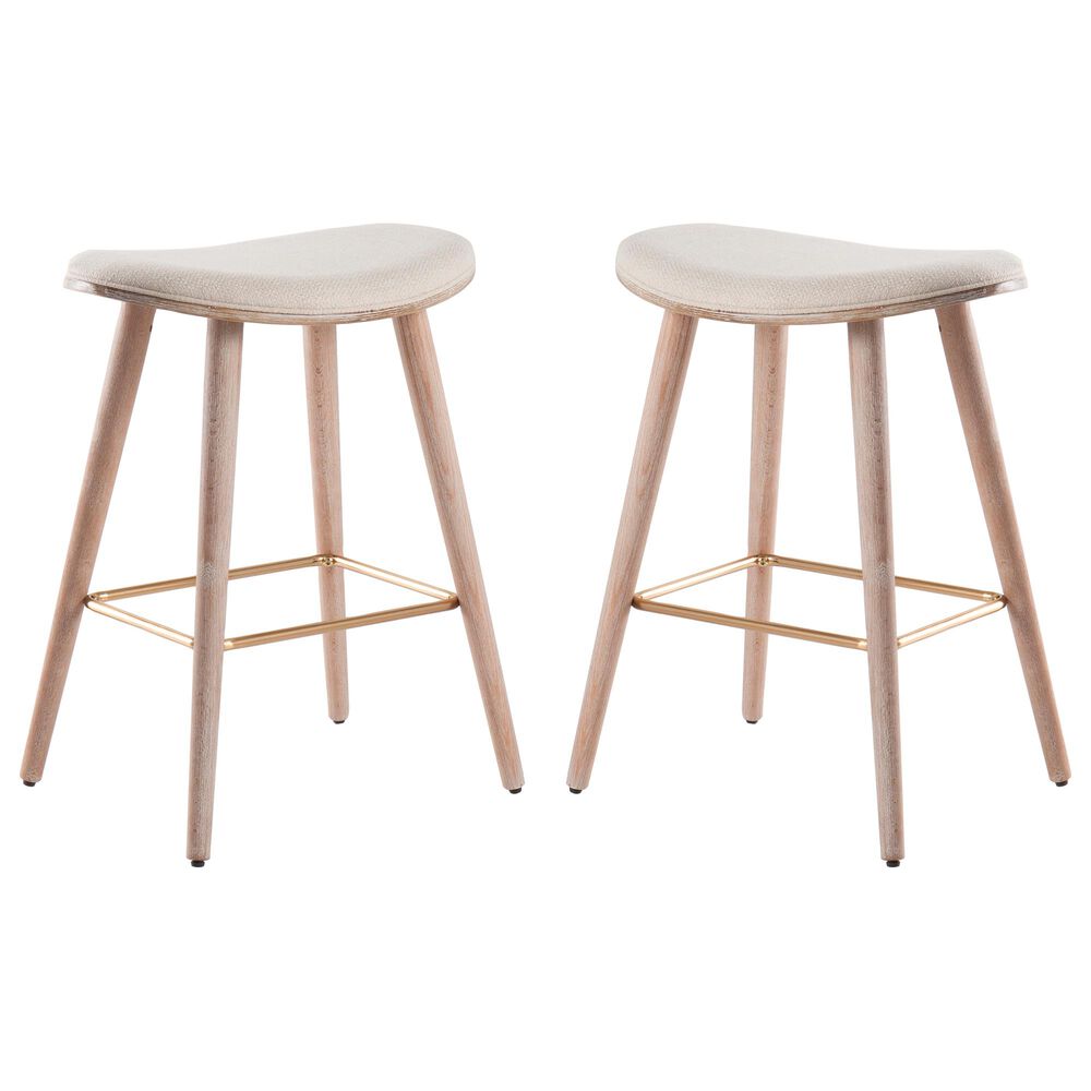 Lumisource Saddle 26" Counter Stool in Cream/White Washed/Gold (Set of 2), , large