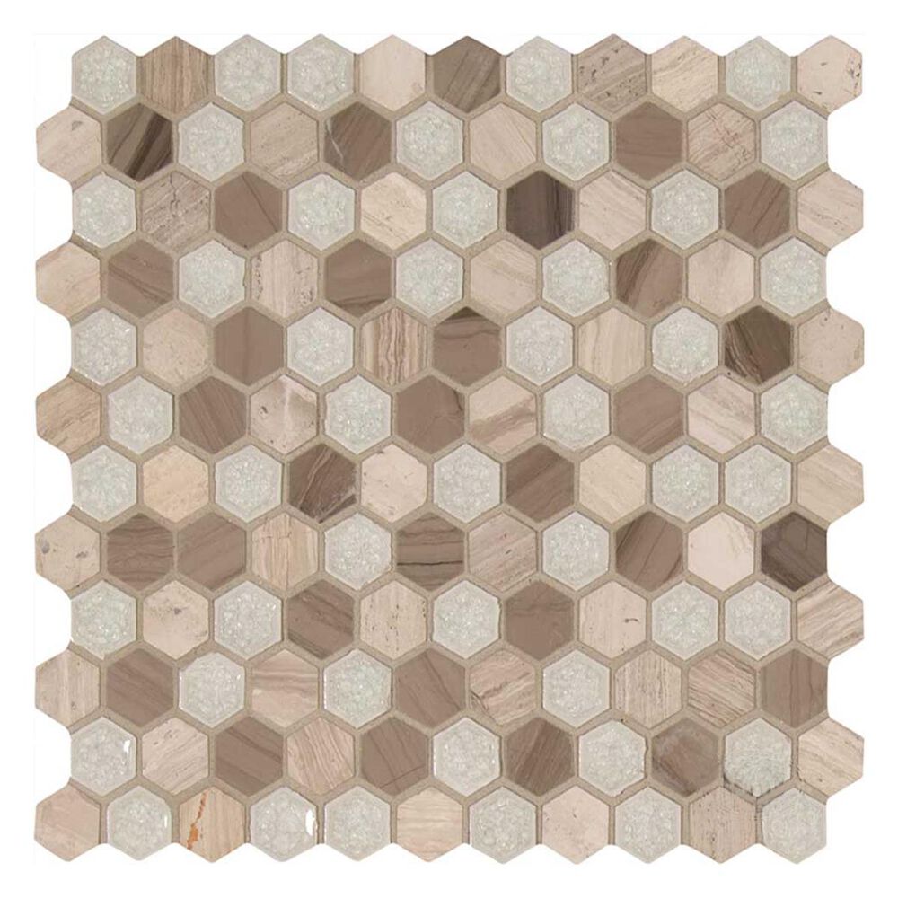 MS International Hexham Blend Hexagon 12" x 12" Glass and Stone Mix Mosaic Sheet, , large