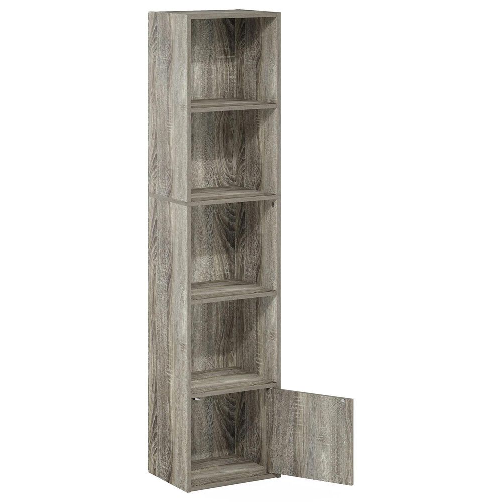 HOMLUX 5-Tier Shelf Bookcase with Door Storage Cabinet in French Oak, , large