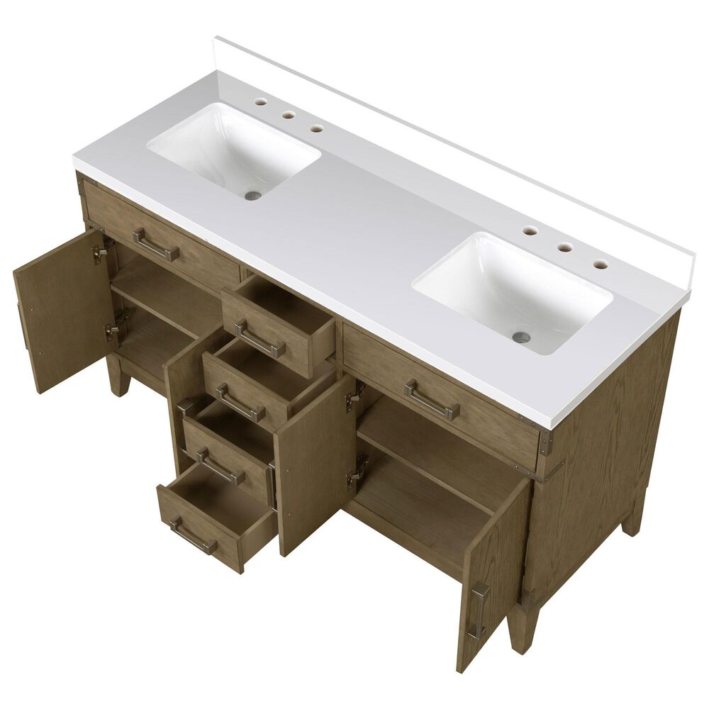 Lexora Home Laurel 60&quot; Double Bathroom Vanity in Grey Oak with White Quartz Top and Rectangular Sinks, , large