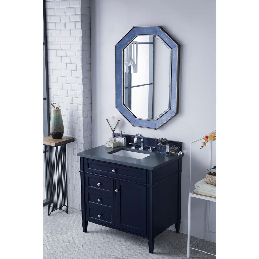 James Martin Vanities Brittany 36&quot; Single Bathroom Vanity in Victory Blue with 3 cm Charcoal Soapstone Quartz Top and Rectangle Sink, , large