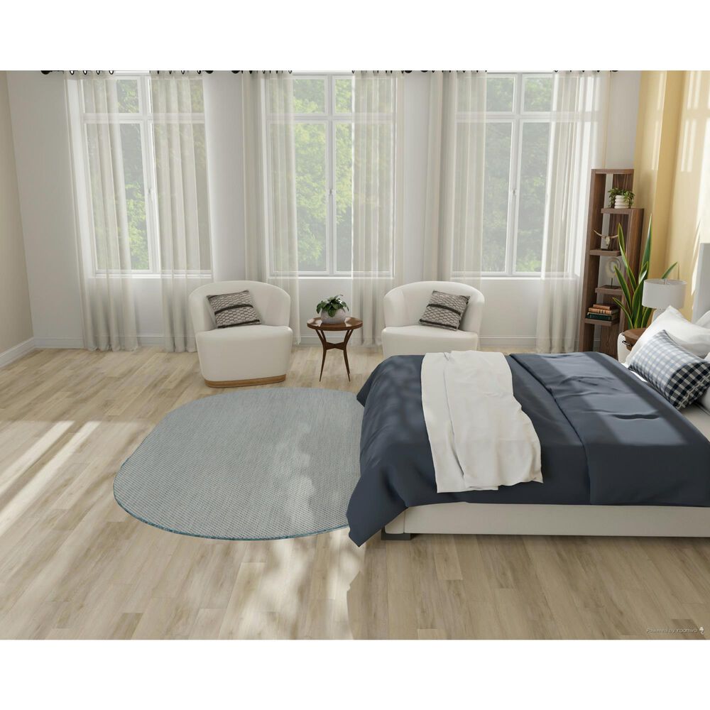Nourison Courtyard Ivory and Aqua 5&#39; x 8&#39; Oval Indoor/Outdoor Area Rug, , large