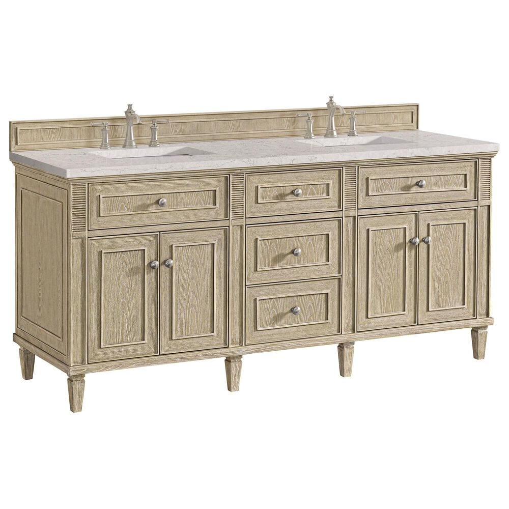 James Martin Vanities Lorelai 72" Double Vanity in Whitewashed Oak with 3 cm Eternal Jasmine Pearl Quartz Top, , large