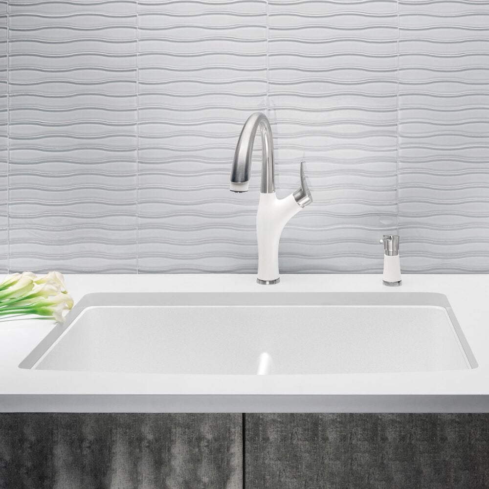 Blanco Diamond Equal Double Bowl Kitchen Sink with Low Divide in White, , large