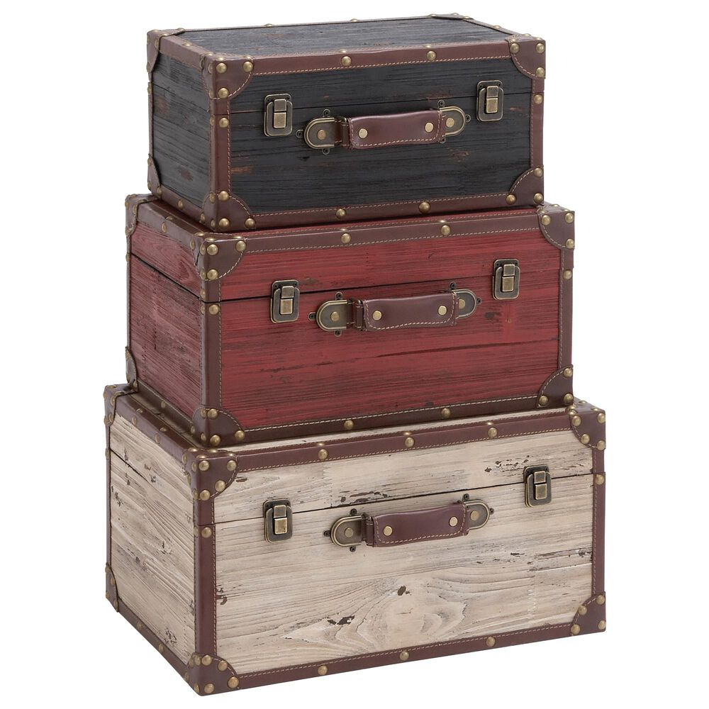 Maple and Jade Farmhouse Storage Trunk in Multicolor (Set of 3), , large