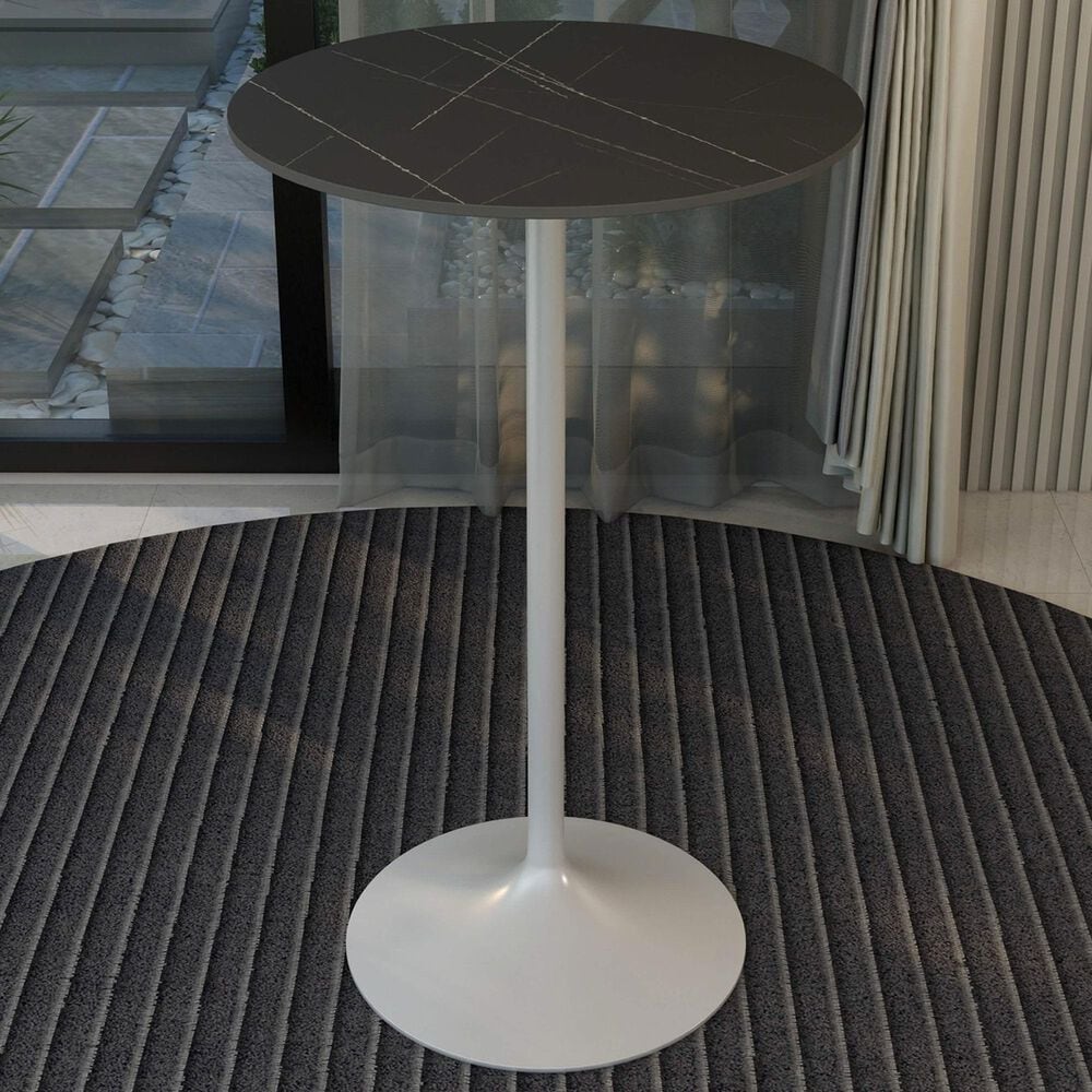 Leisuremod Verve 27&quot; Round Bar Height Dining Table with Sintered Stone Top in White and Black - Table Only, , large