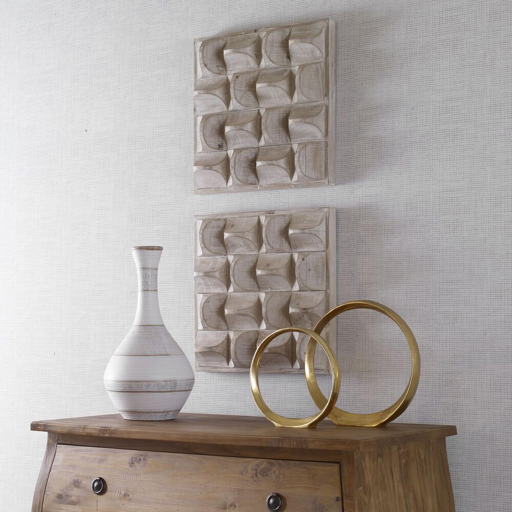 Uttermost Pickford 20&quot; x 20&quot; Wood Wall Decor in Natural Wash and Ivory, , large