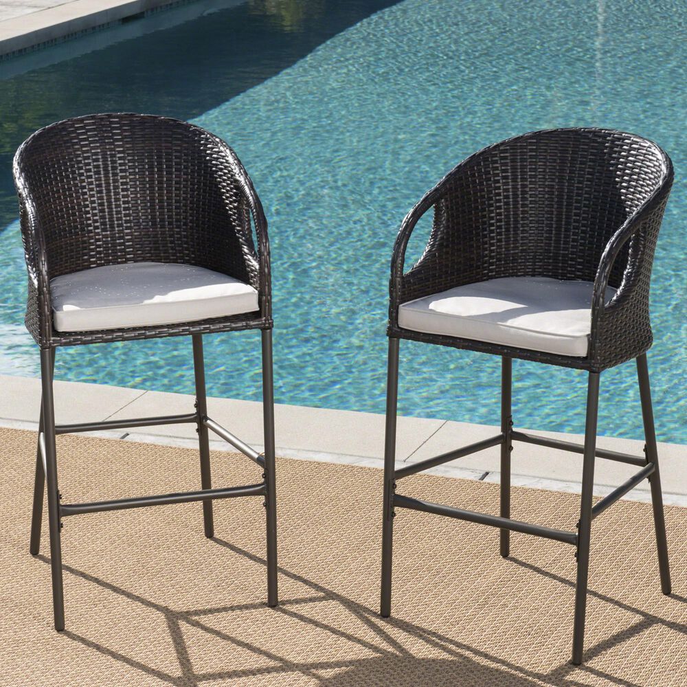 Hearth and Haven Outdoor Bar Stool with Waterproof Cushion in Multi-Brown &#40;Set of 2&#41;, , large