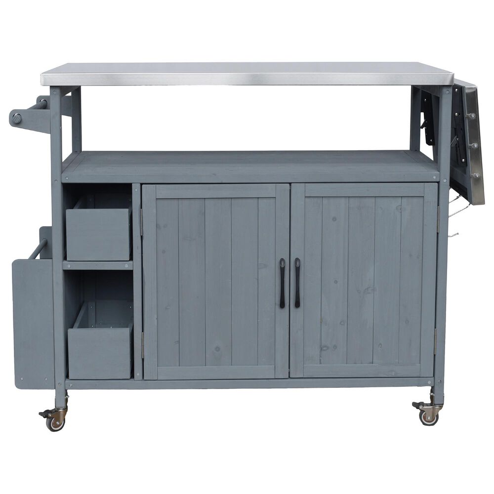 HOMLUX Farmhouse Rolling Outdoor Kitchen Cart with Stainless Steel Top in Blue Gray, , large