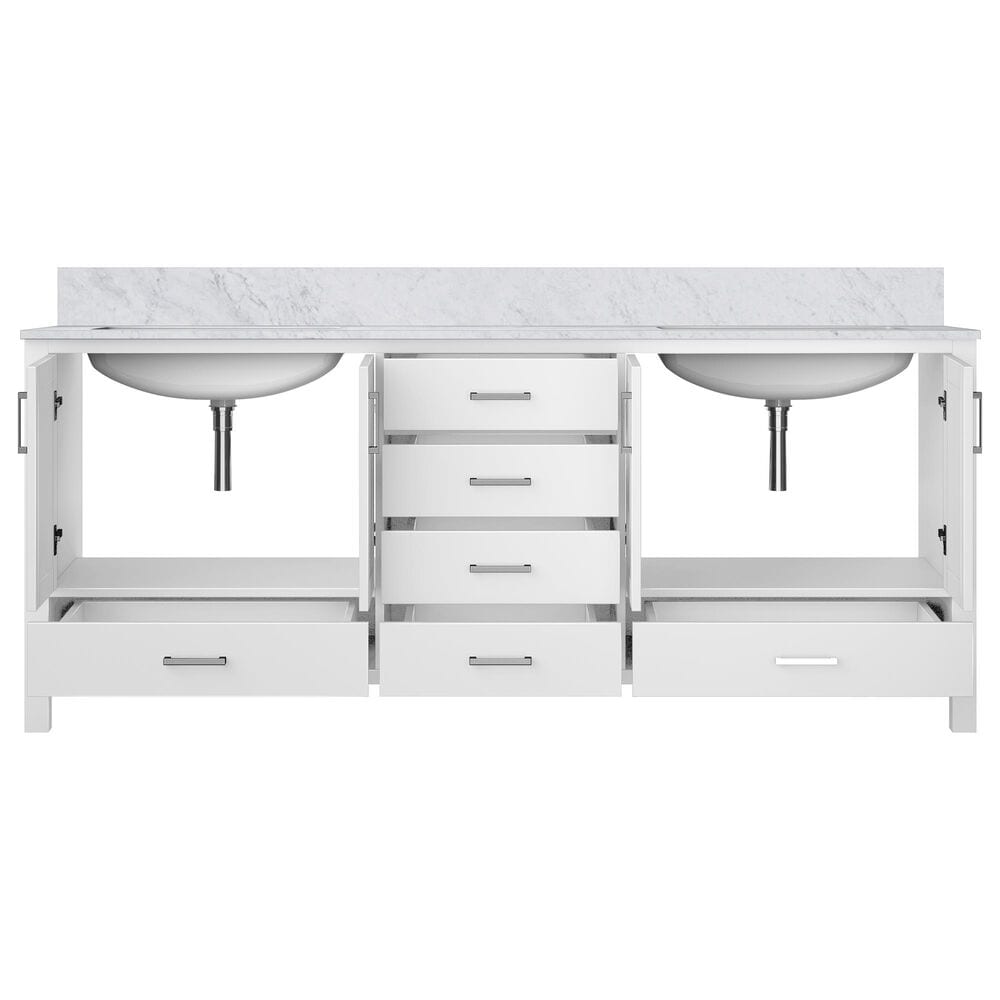 Lexora Home Jacques 80&quot; Double Bathroom Vanity in White with 2 cm White Carrara Marble Top and Rectangular Sinks, , large