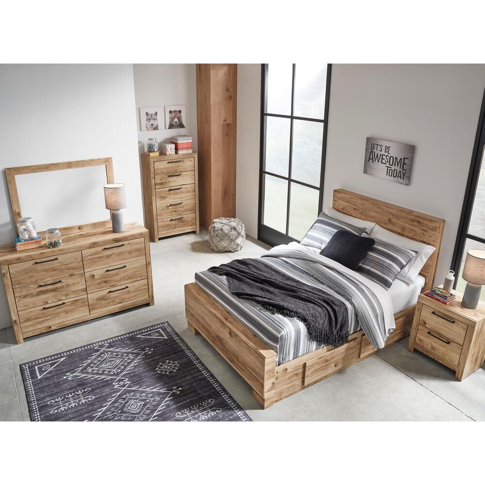 Ashley Hyanna Full Panel Bed with 1 Side Storage in Tan Brown, , large