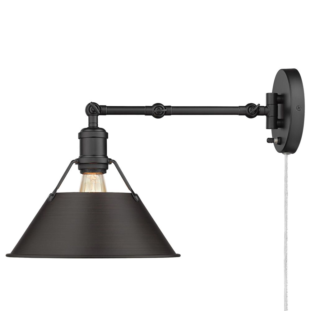 Golden Lighting Orwell 1-Light Wall Sconce in Matte Black and Rubbed bronze, , large