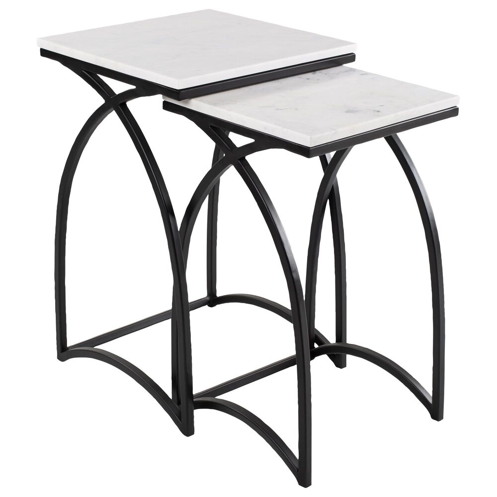 Surya Inc Evana Nesting Table Set in White Marble and Black, , large