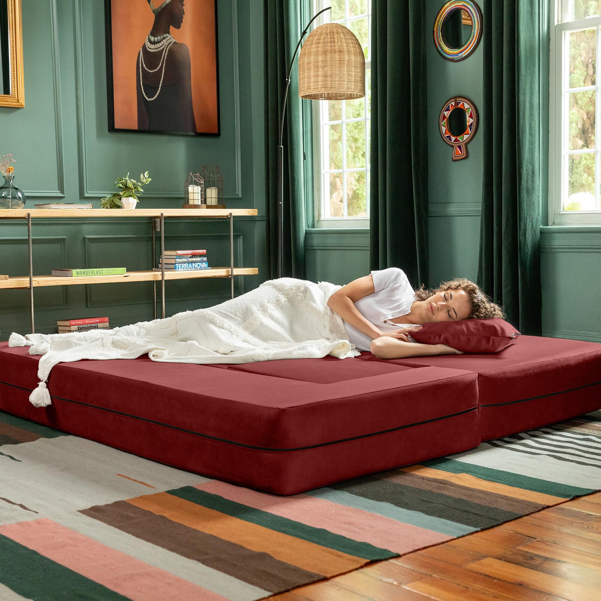 Jaxx Zipline 3-Piece Stationary Convertible Sleeper Sofa in Berry