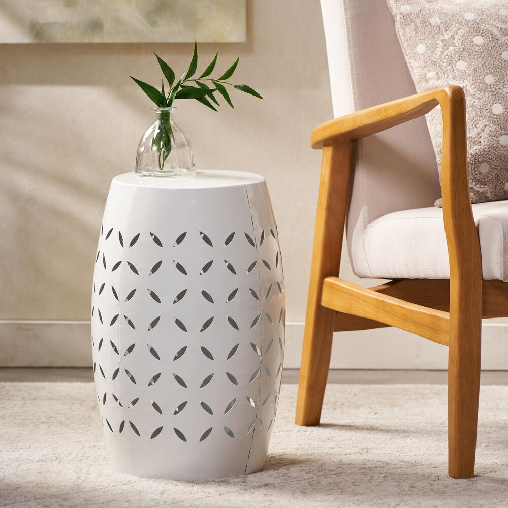 Hearth and Haven Lilac Outdoor Metal Side Table with Cylindrical Design in White, , large