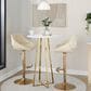 LumiSource Fabrico Swivel Adjustable Bar Stool with Cream Faux Leather Upholstery and Rounded T Footrest in Gold (Set of 2), , large
