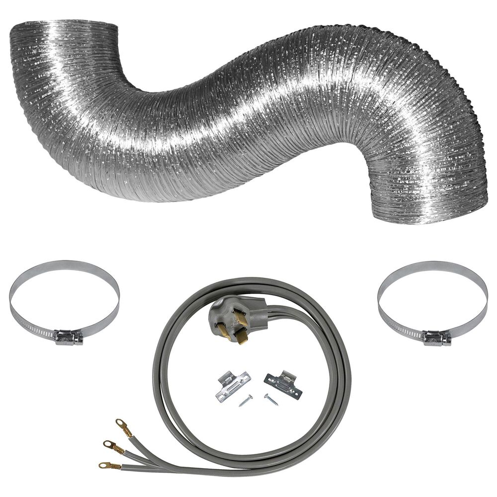 Electric Dryer Duct Kit with 3-Wire Cord, 8" Hybrid Vent Duct and Clamps in Black and Silver, , large