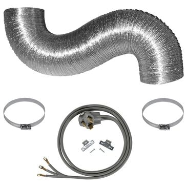 Electric Dryer Duct Kit with 3-Wire Cord, 8" Hybrid Vent Duct and Clamps in Black and Silver, , large
