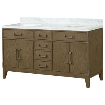 Lexora Home Laurel 60" Double Bathroom Vanity in Grey Oak with White Carrara Marble Top and Rectangular Sinks, , large