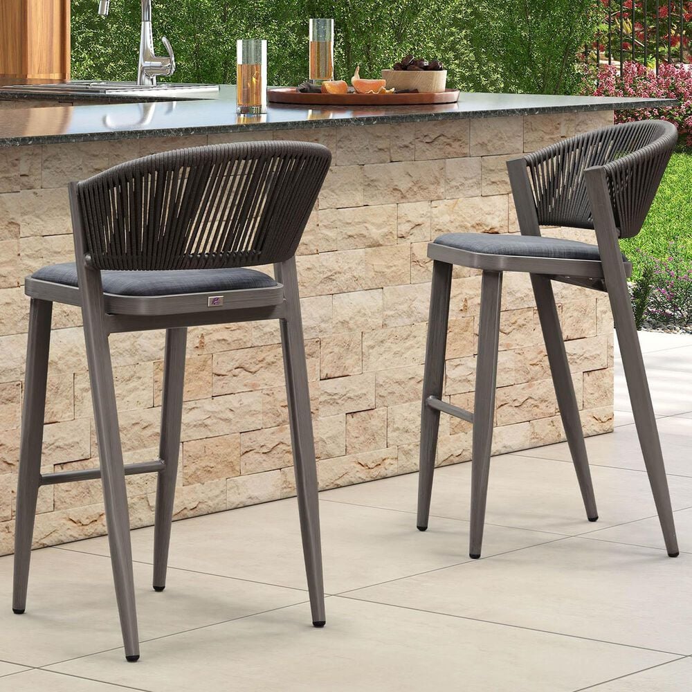 HOMLUX Outdoor Bar Stool with Open-Frame Backrest in Grey (Set of 2), , large
