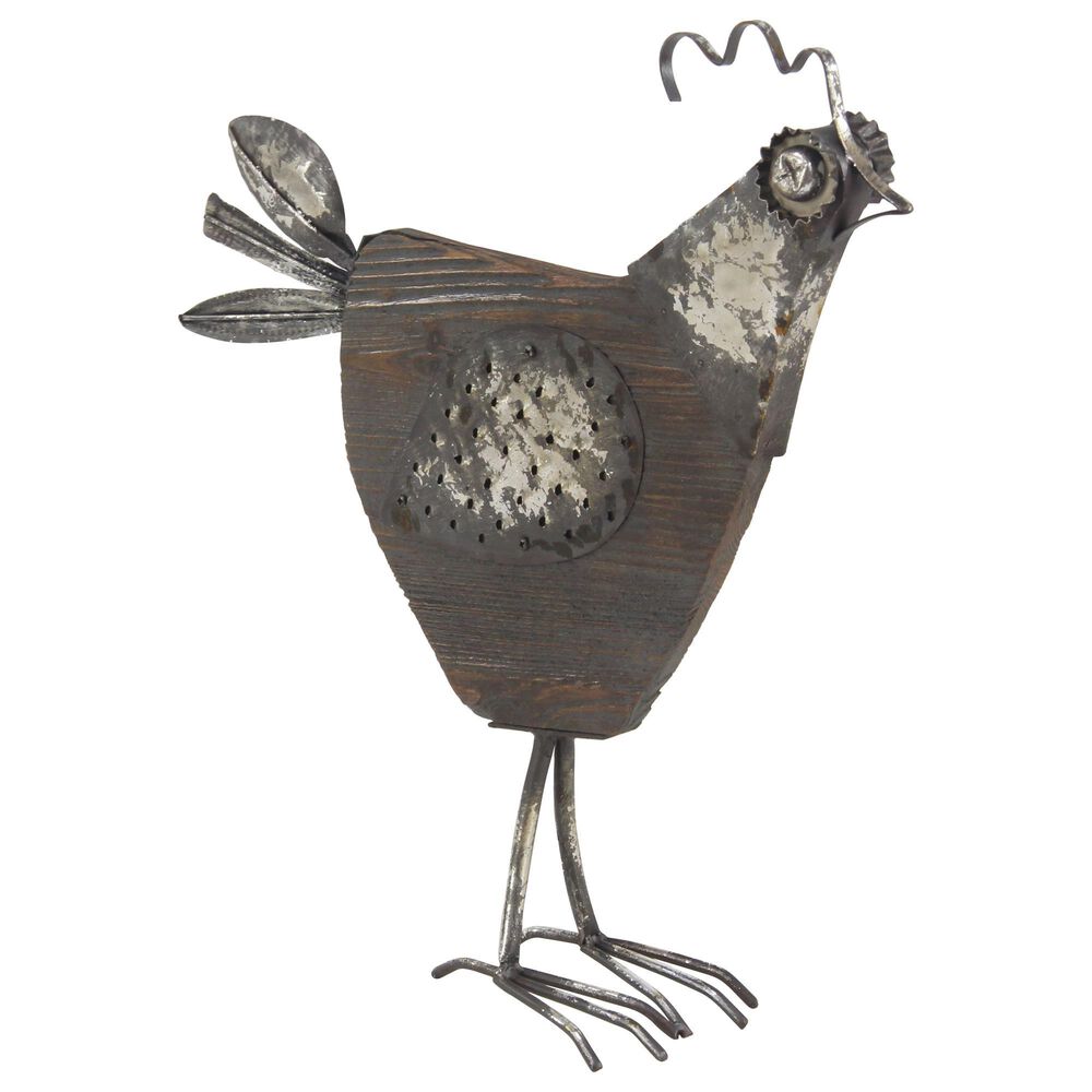 Maple and Jade 19&quot; Farmhouse Rooster Sculpture in Black and Dark Brown, , large