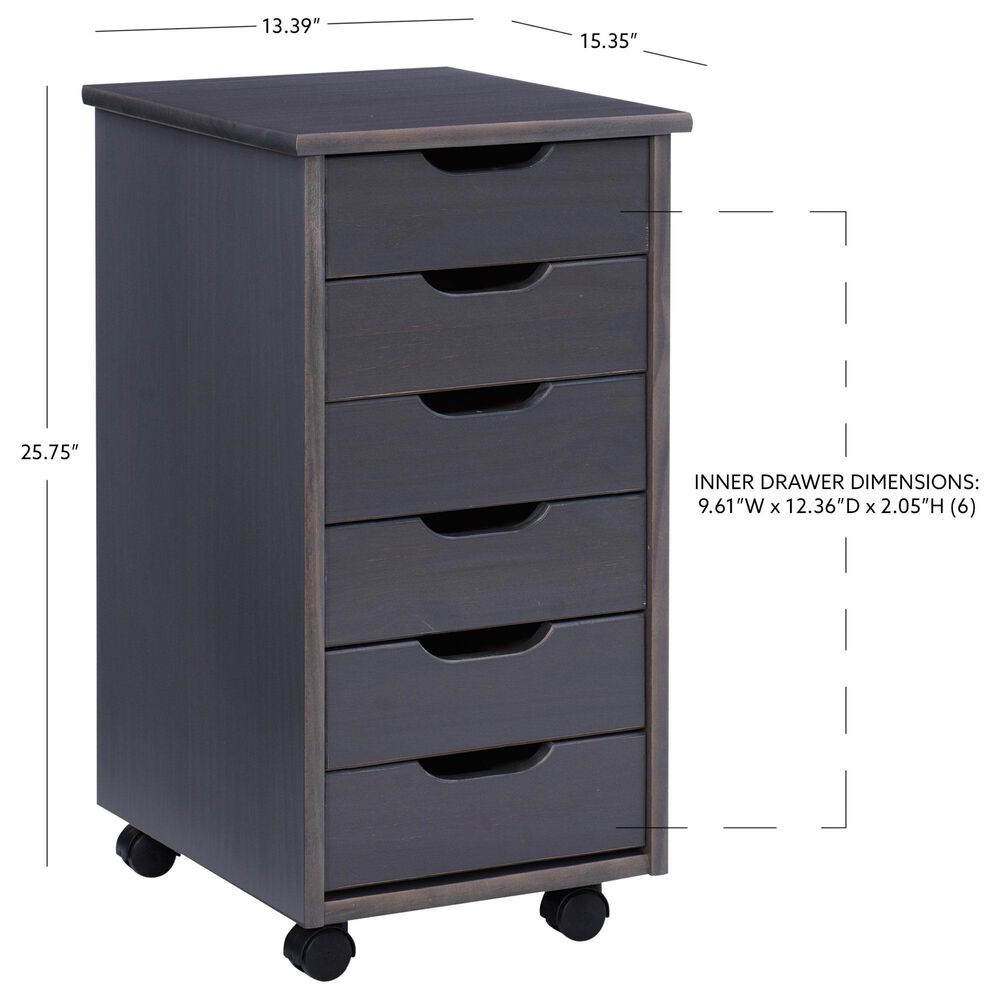 Linon Home Decor Cary 6-Drawer Rolling Cart in Grey, , large
