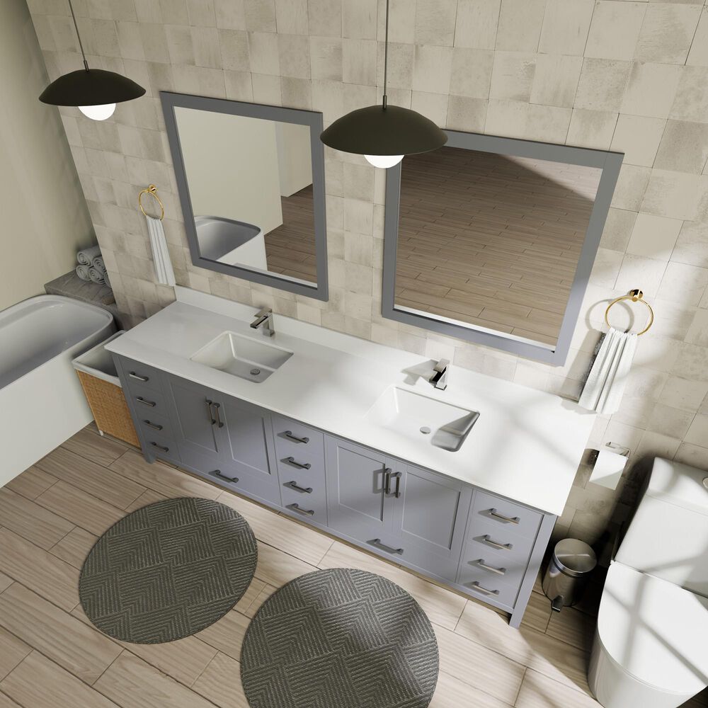 Lexora Home Jacques 84" Double Bathroom Vanity in Dark Grey with 2 cm White Quartz Top and Rectangular Sinks, , large
