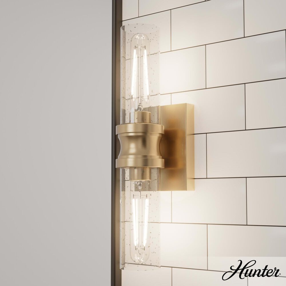 Hunter Lenlock 16&quot; 2-Light Vanity with Seeded Shade in Alturas Gold, , large