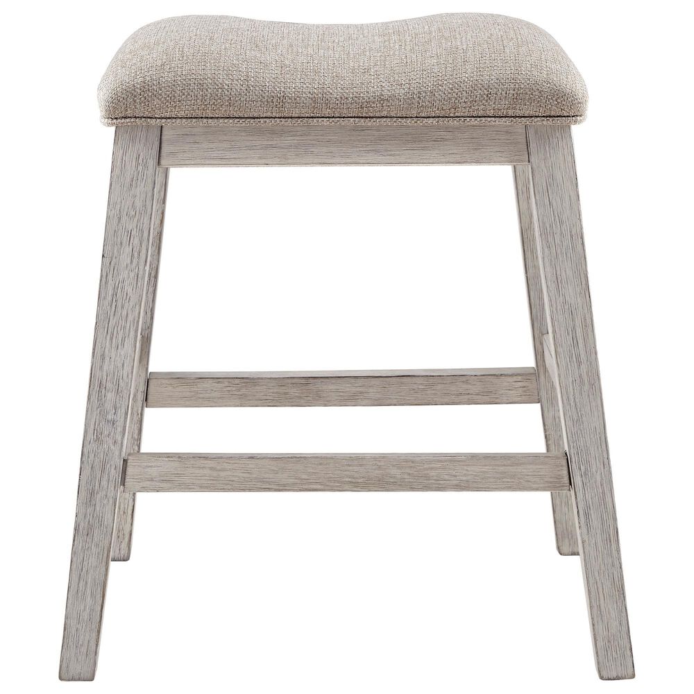 Ashley Skempton Upholstered Counter Stool in Distressed White and Light Brown, , large