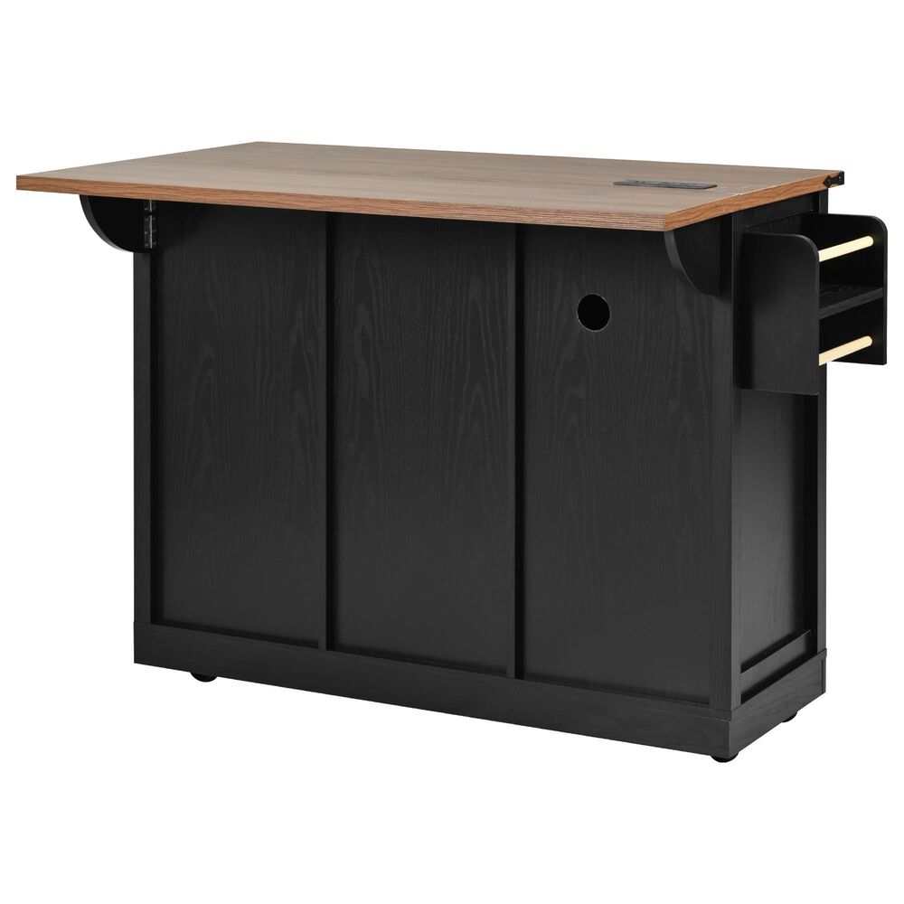 HOMLUX 54" Kitchen Island with Sliding Barn Door in Black, , large