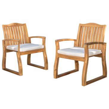 Noble House Della Patio Dining Chair with Cream Cushion in Teak Brown (Set of 2), , large