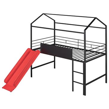 Hearth and Haven Cliff Twin Loft Bed with Slide in Black and Red, , large
